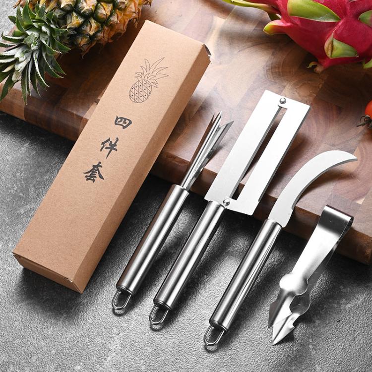 4-in-1 Stainless Steel Fruit Prep Set | Pineapple Knife, Peeler, Banana Knife & Spatula