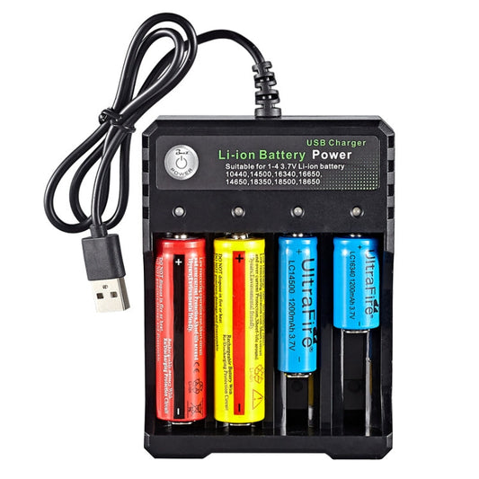 18650 4,2V Lithium-Akku USB-unabhängiges 4-Schacht-Ladegerät, 4 Schächte USB (Schwarz)