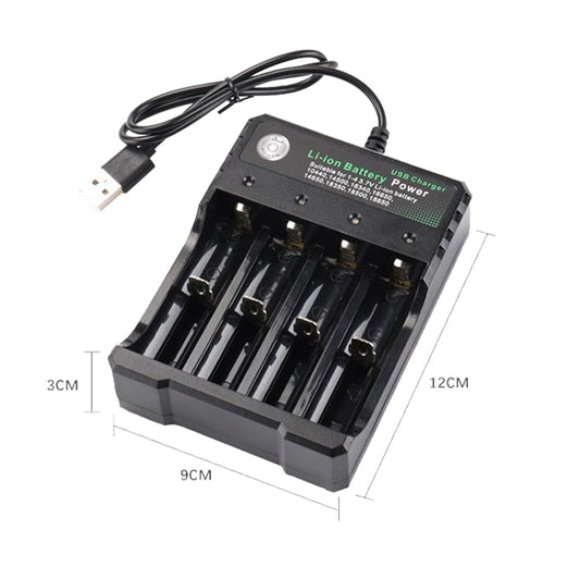 18650 4,2V Lithium-Akku USB-unabhängiges 4-Schacht-Ladegerät, 4 Schächte USB (Schwarz)