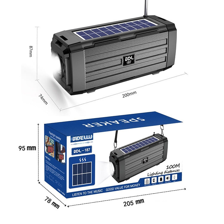BDL-187 LED-Licht Solar-Wireless-Bluetooth-Lautsprecher Tragbarer Outdoor-Camping-FM-Radio