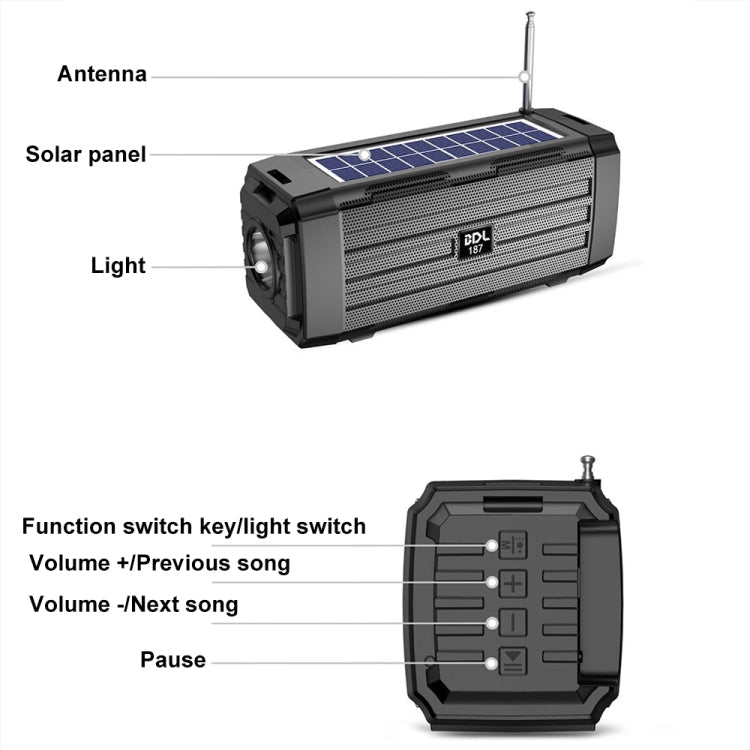 BDL-187 LED-Licht Solar-Wireless-Bluetooth-Lautsprecher Tragbarer Outdoor-Camping-FM-Radio