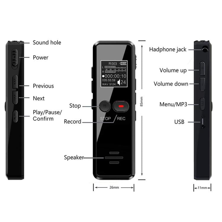 Mini HD Voice Recorder & MP3 Player with LCD Screen | 8GB, 16GB, 32GB, 64GB