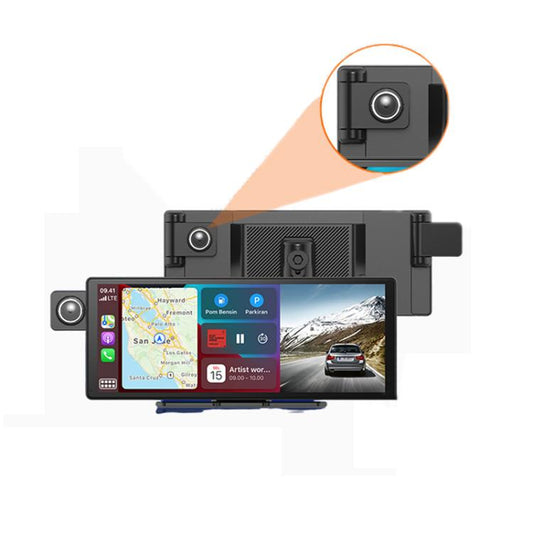 Wireless Apple CarPlay & Android Auto Display with Triple Dash Cam – Front, Interior & Rear Camera