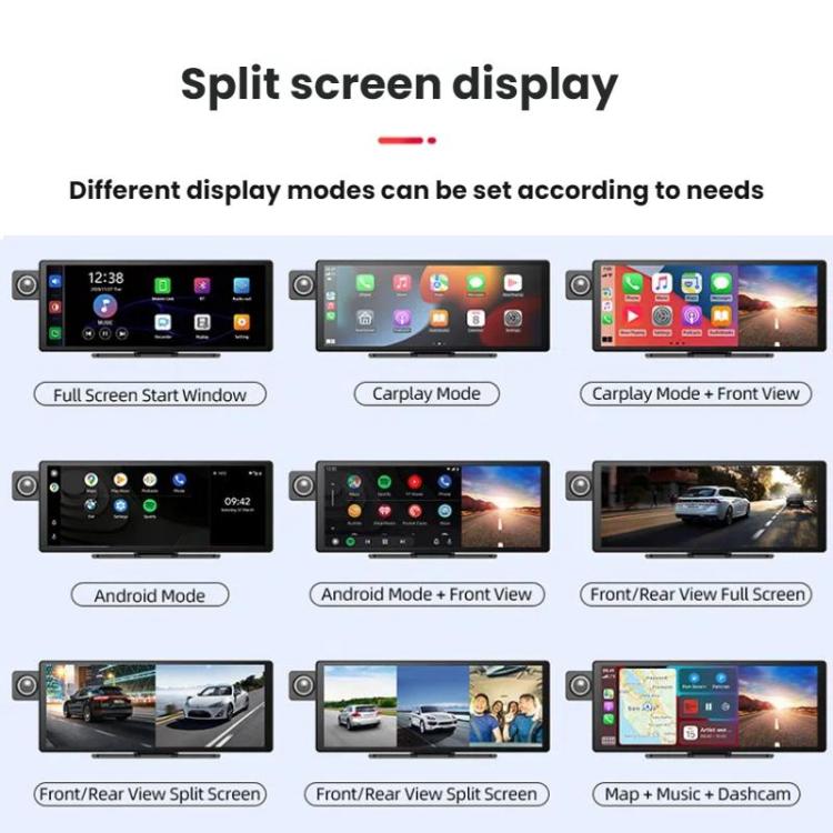 Wireless Apple CarPlay & Android Auto Display with Triple Dash Cam – Front, Interior & Rear Camera
