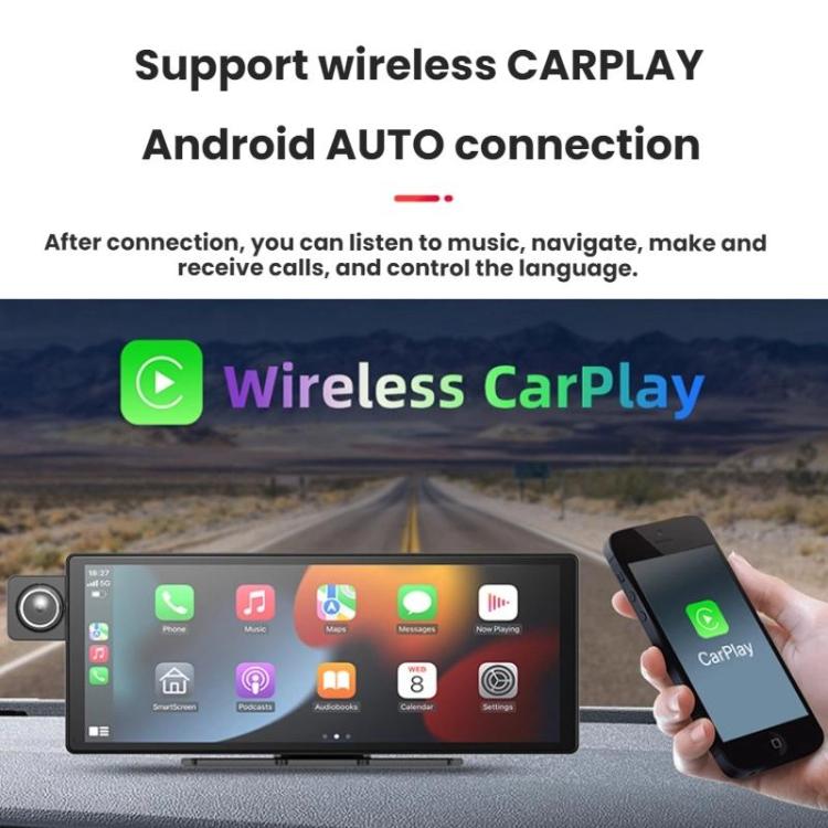 Wireless Apple CarPlay & Android Auto Display with Triple Dash Cam – Front, Interior & Rear Camera