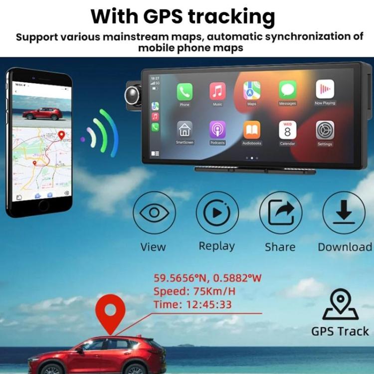 Wireless Apple CarPlay & Android Auto Display with Triple Dash Cam – Front, Interior & Rear Camera