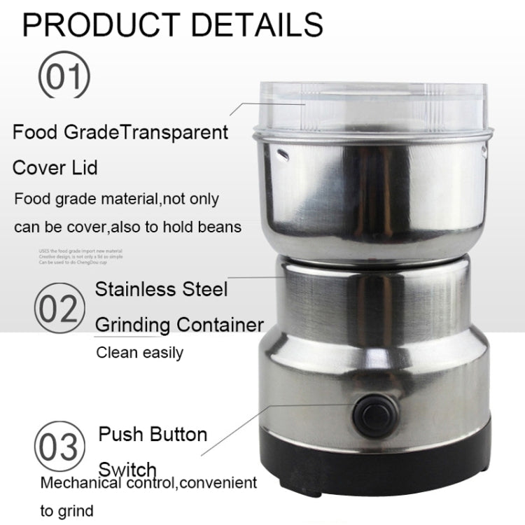 Multifunktionaler EU-Stecker Kaffeemühle Edelstahl Elektrische Kräuter-/Gewürz-/Nuss-/Getreide-/Kaffeebohnenmahlung, Kaffeemühle, EU-Stecker