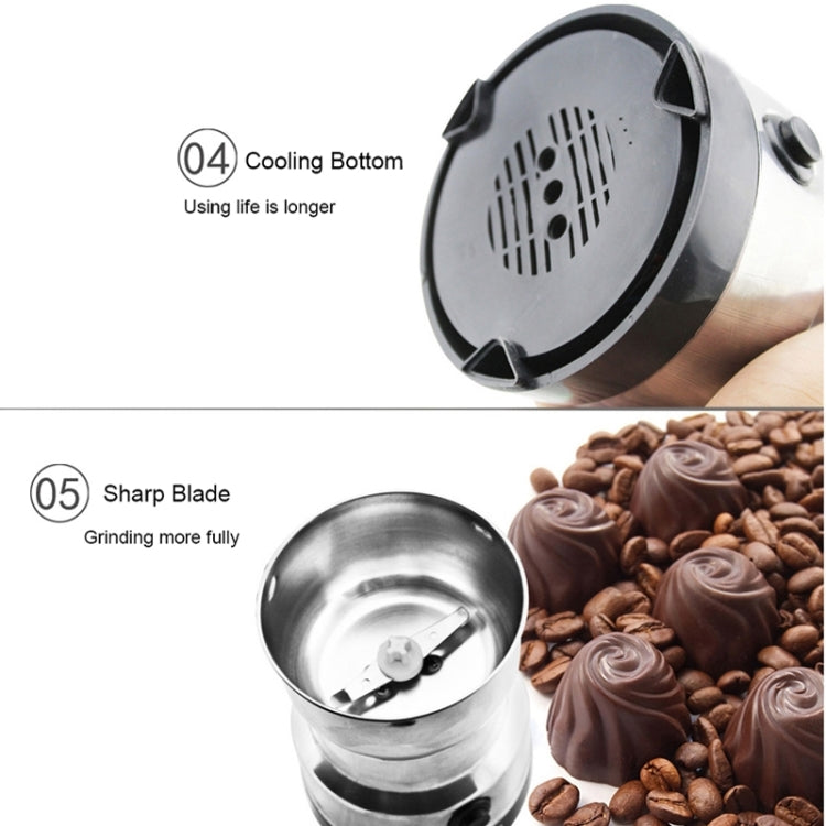 Multifunktionaler EU-Stecker Kaffeemühle Edelstahl Elektrische Kräuter-/Gewürz-/Nuss-/Getreide-/Kaffeebohnenmahlung, Kaffeemühle, EU-Stecker