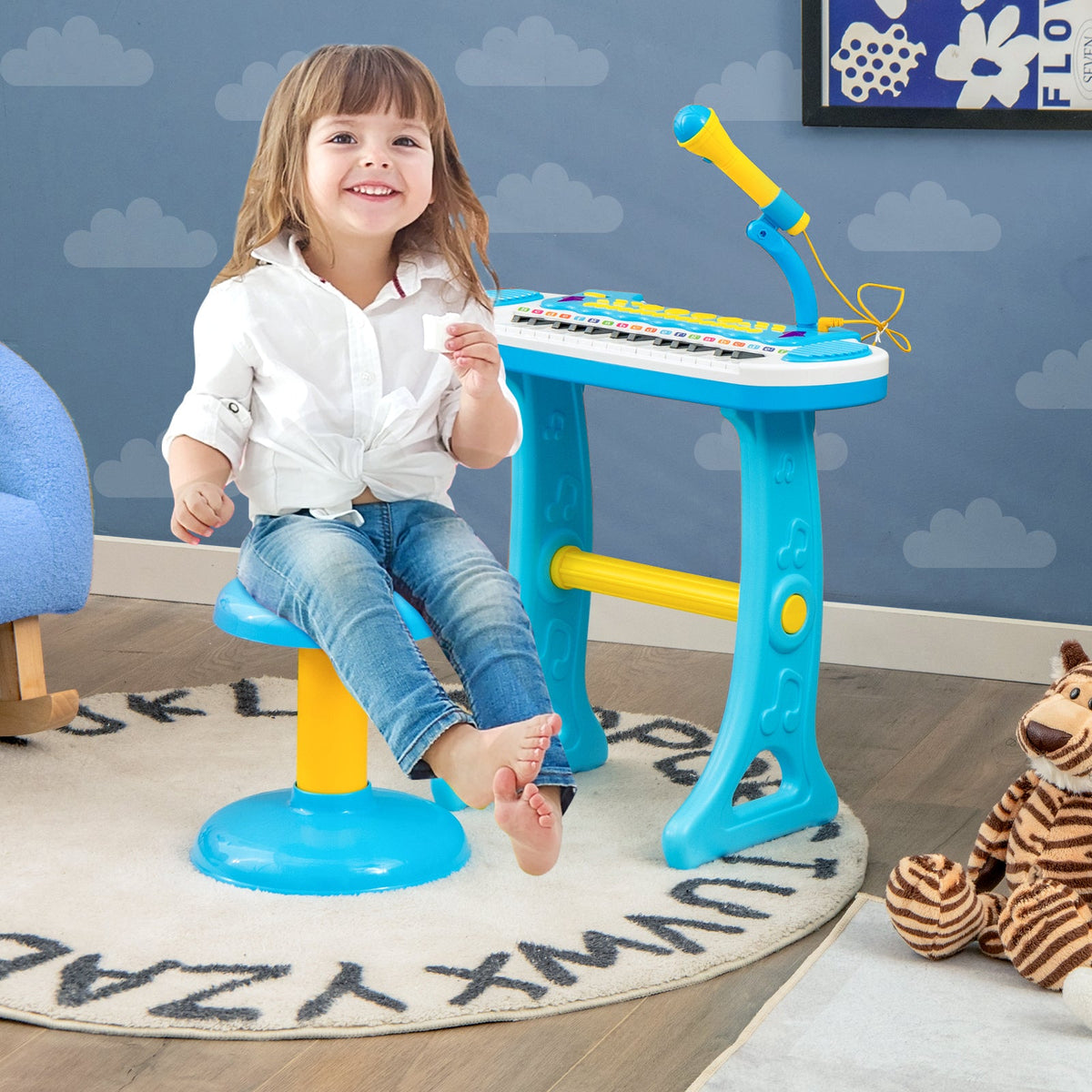 31-Key Kids Electronic Keyboard with Stool and Flashing Lights-Pink