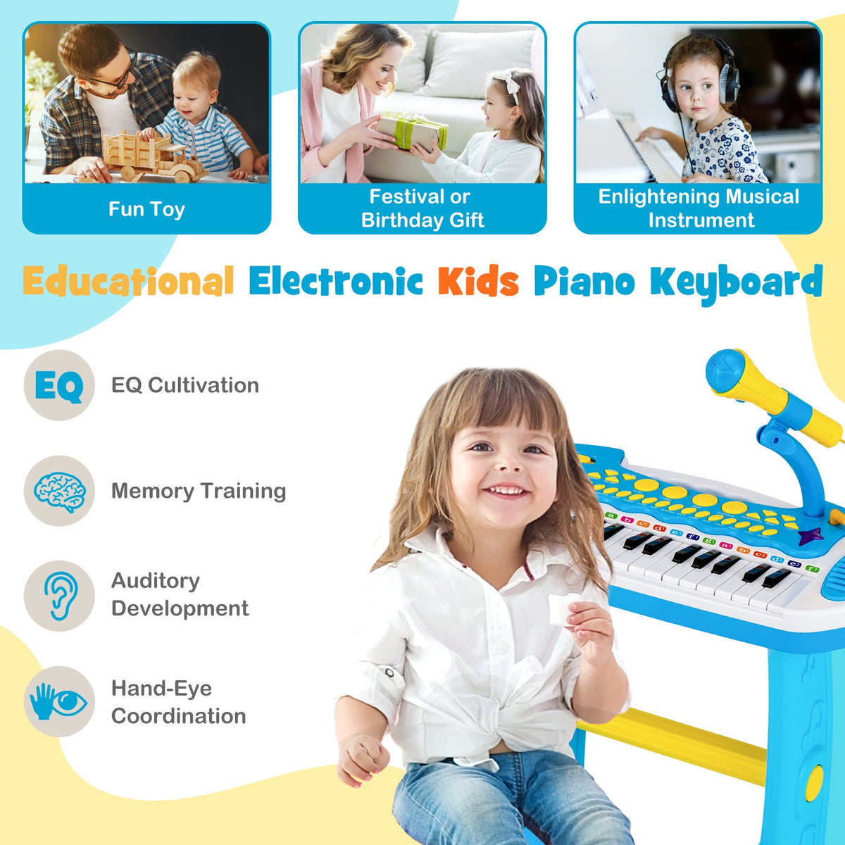 31-Key Kids Electronic Keyboard with Stool and Flashing Lights-Pink