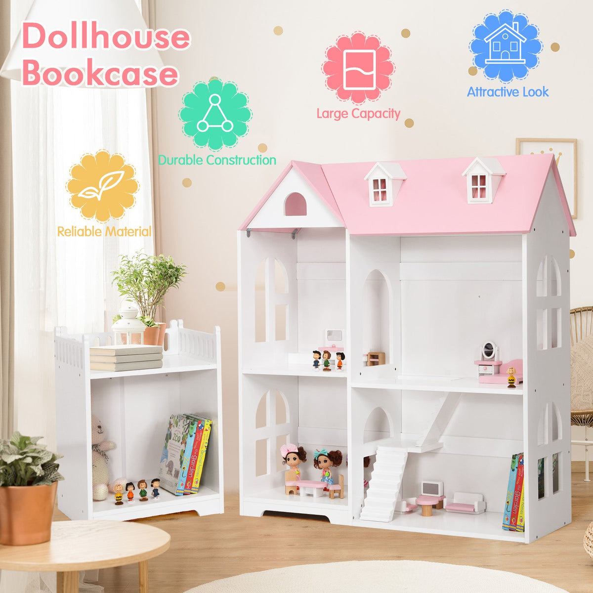 Large Wooden Dolls House with Furniture and Accessories-Grey