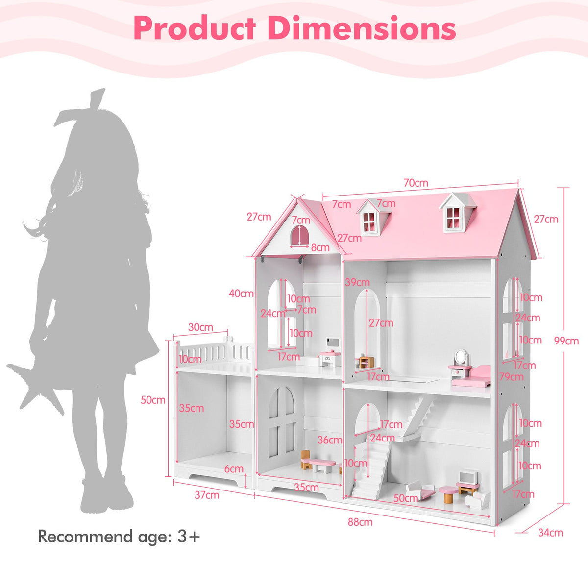 Large Wooden Dolls House with Furniture and Accessories-Grey