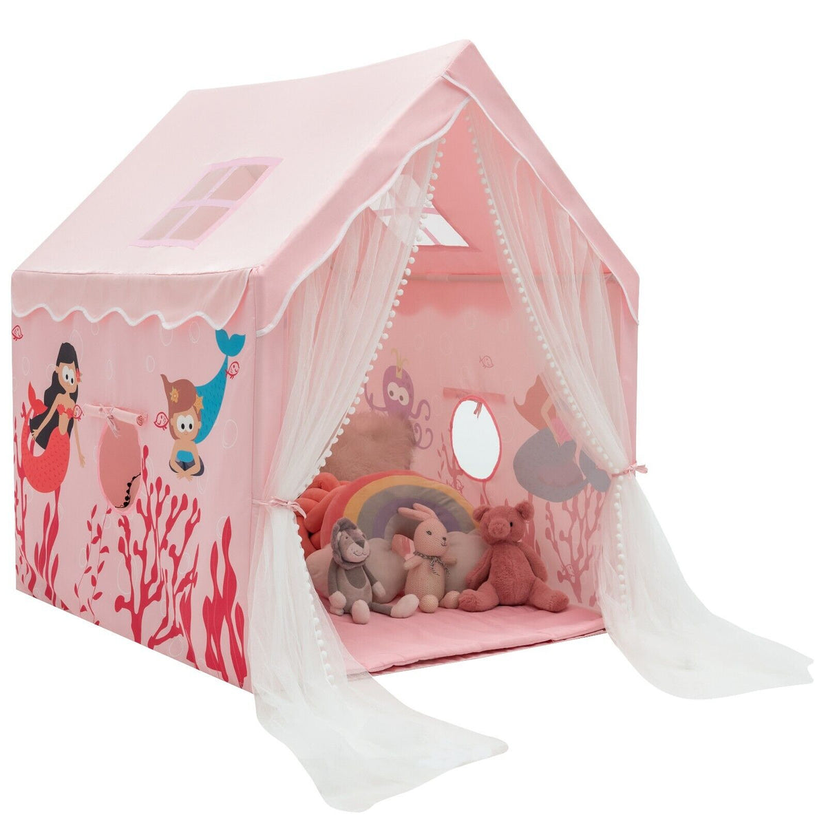 Kids Play Tent with Washable Mat and Windows-Blue