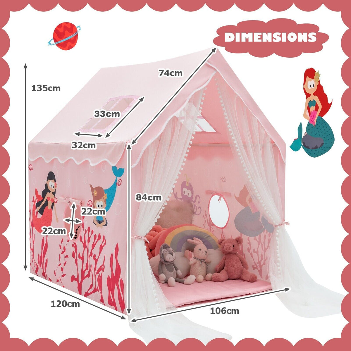 Kids Play Tent with Washable Mat and Windows-Blue