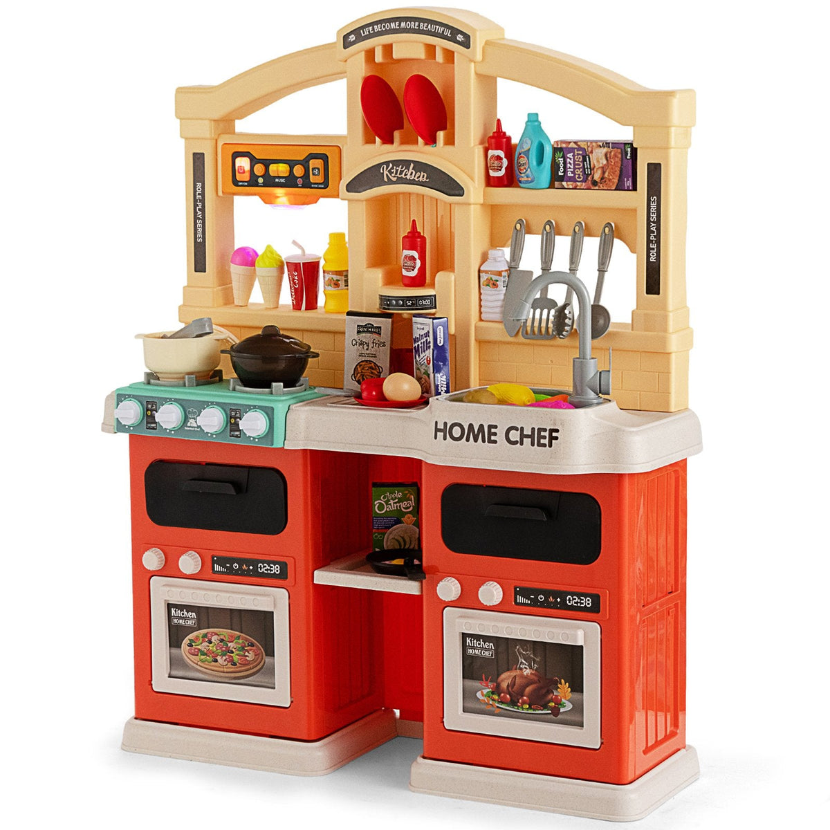 69 Pieces Kids Kitchen Playset Toy with Boiling and Vapor Effects-Blue