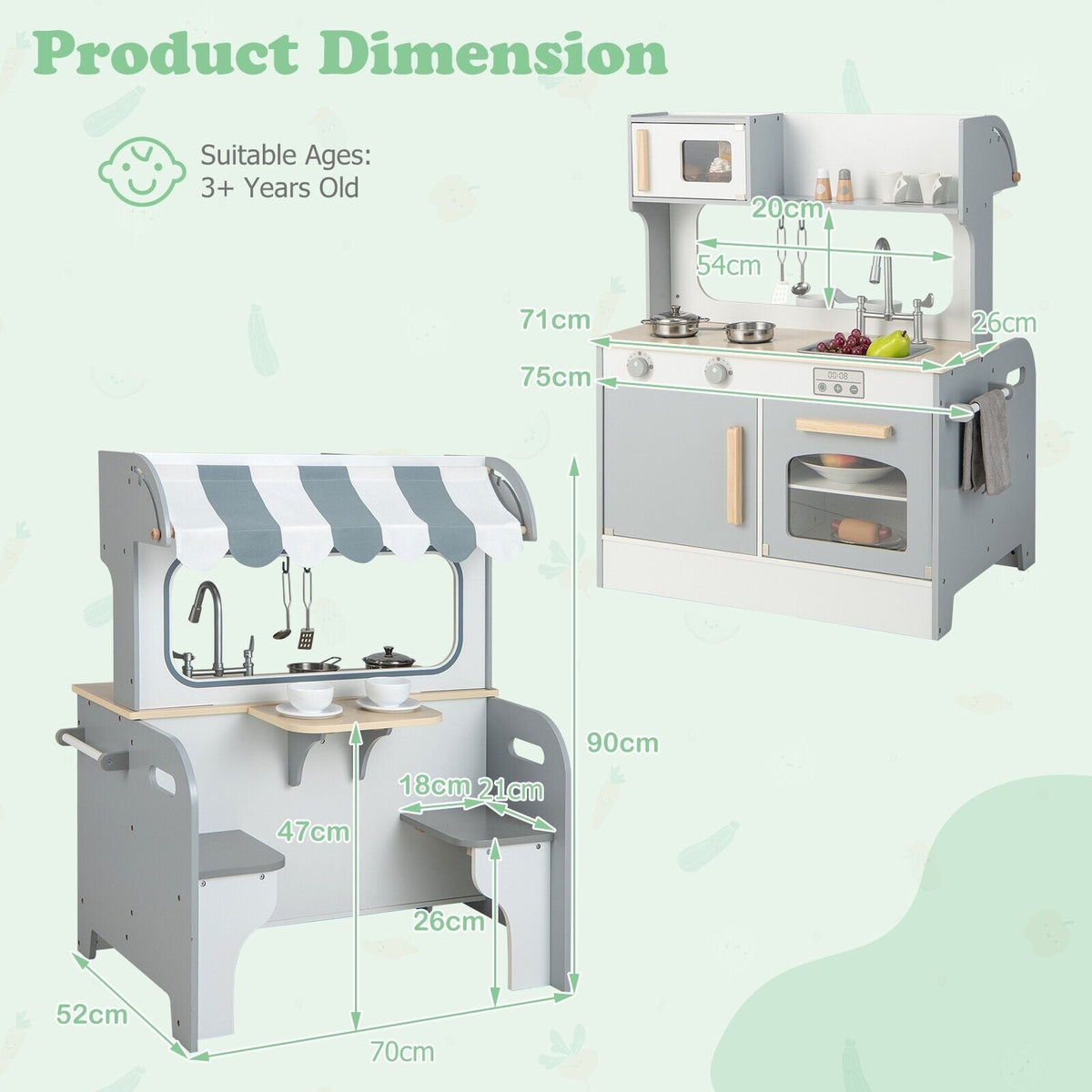 Double Sided Kids Kitchen Playset with Microwave Sink Oven-Blue