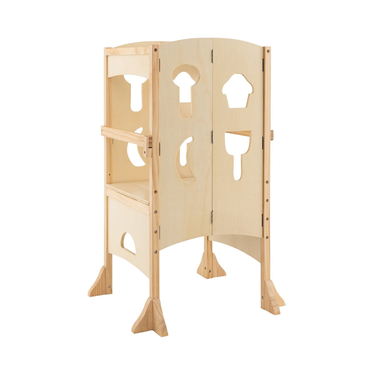 Folding Height Adjustable Kids Step Stool with Safety Latches-Brown