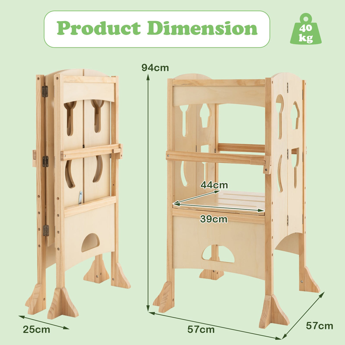 Folding Height Adjustable Kids Step Stool with Safety Latches-Brown