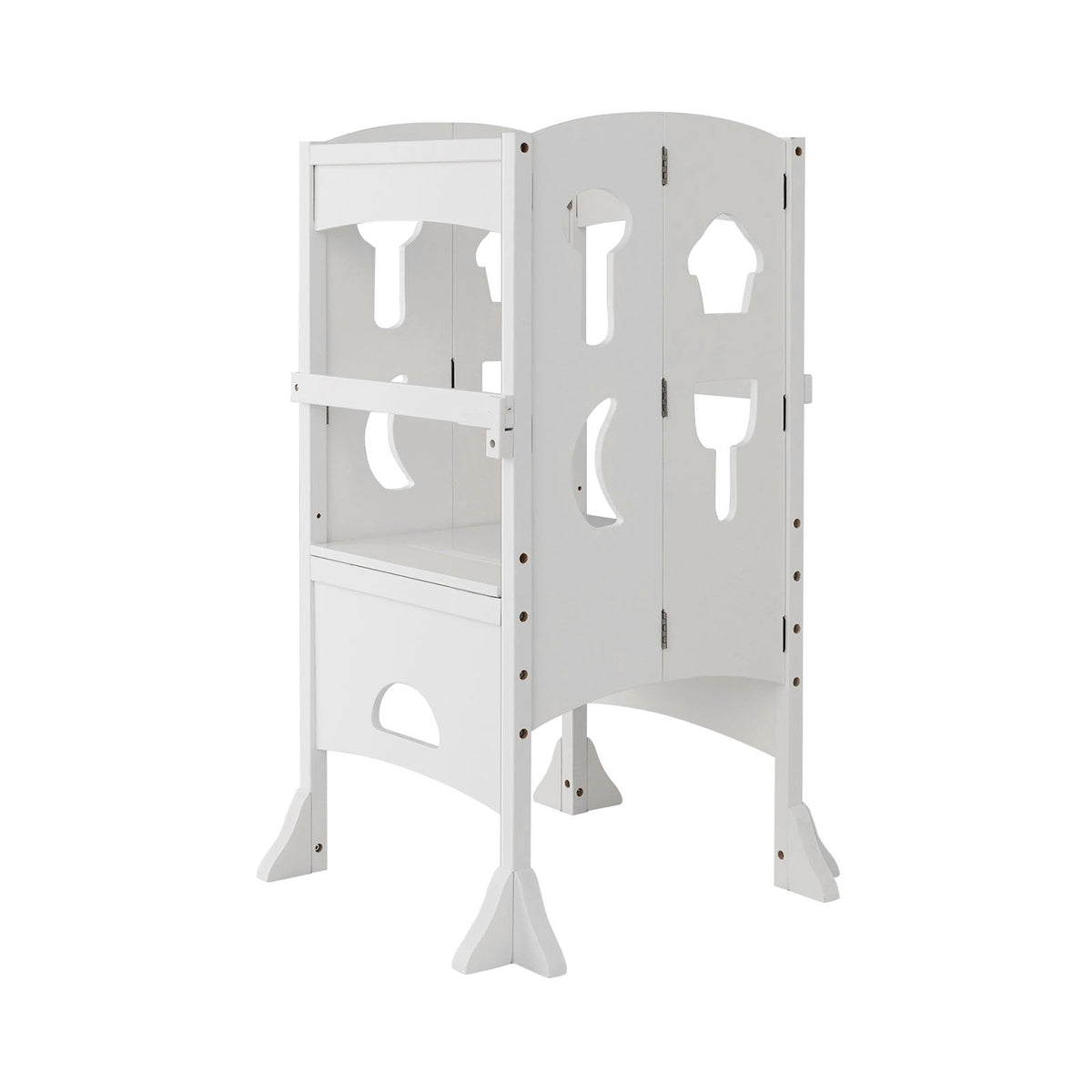 Folding Height Adjustable Kids Step Stool with Safety Latches-Brown