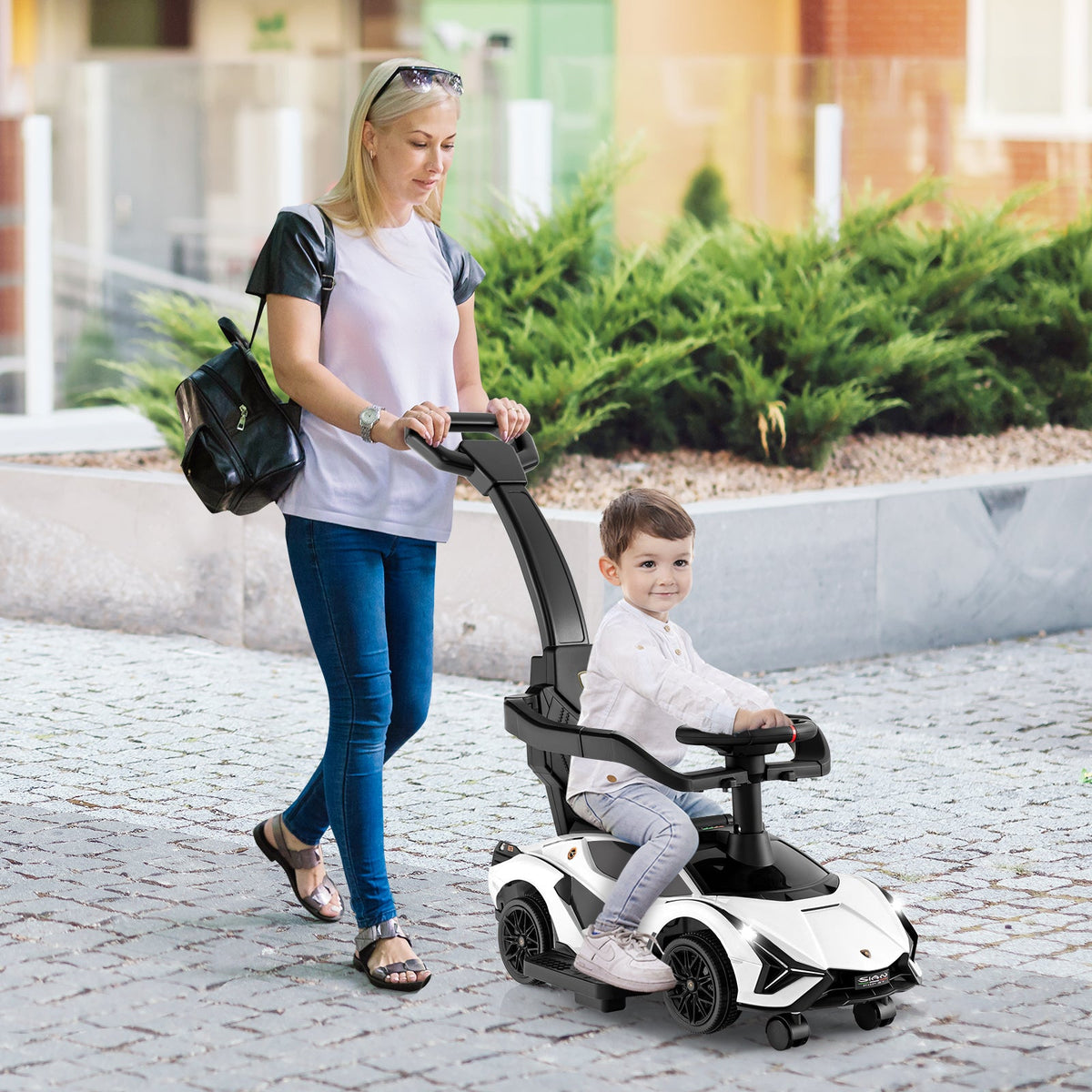 3-in-1 Ride On Push Car with Removable Guardrails and Handle-Black