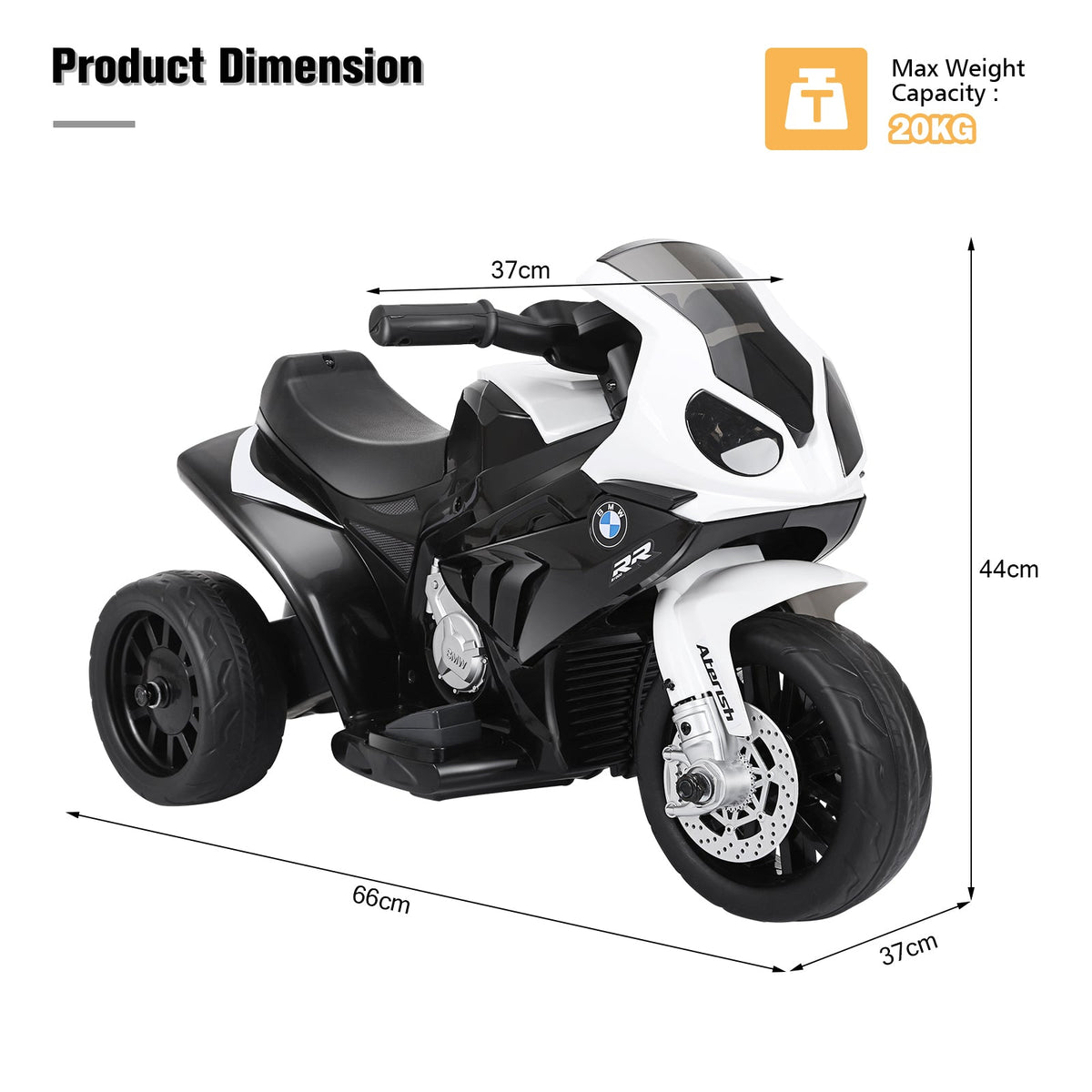 6V Kids Ride on Motorcycle with Training Wheels and Head Light-Black