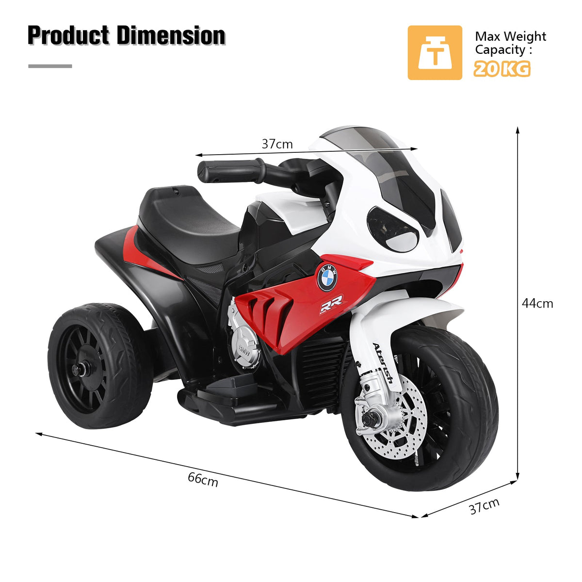 6V Kids Ride on Motorcycle with Training Wheels and Head Light-Black