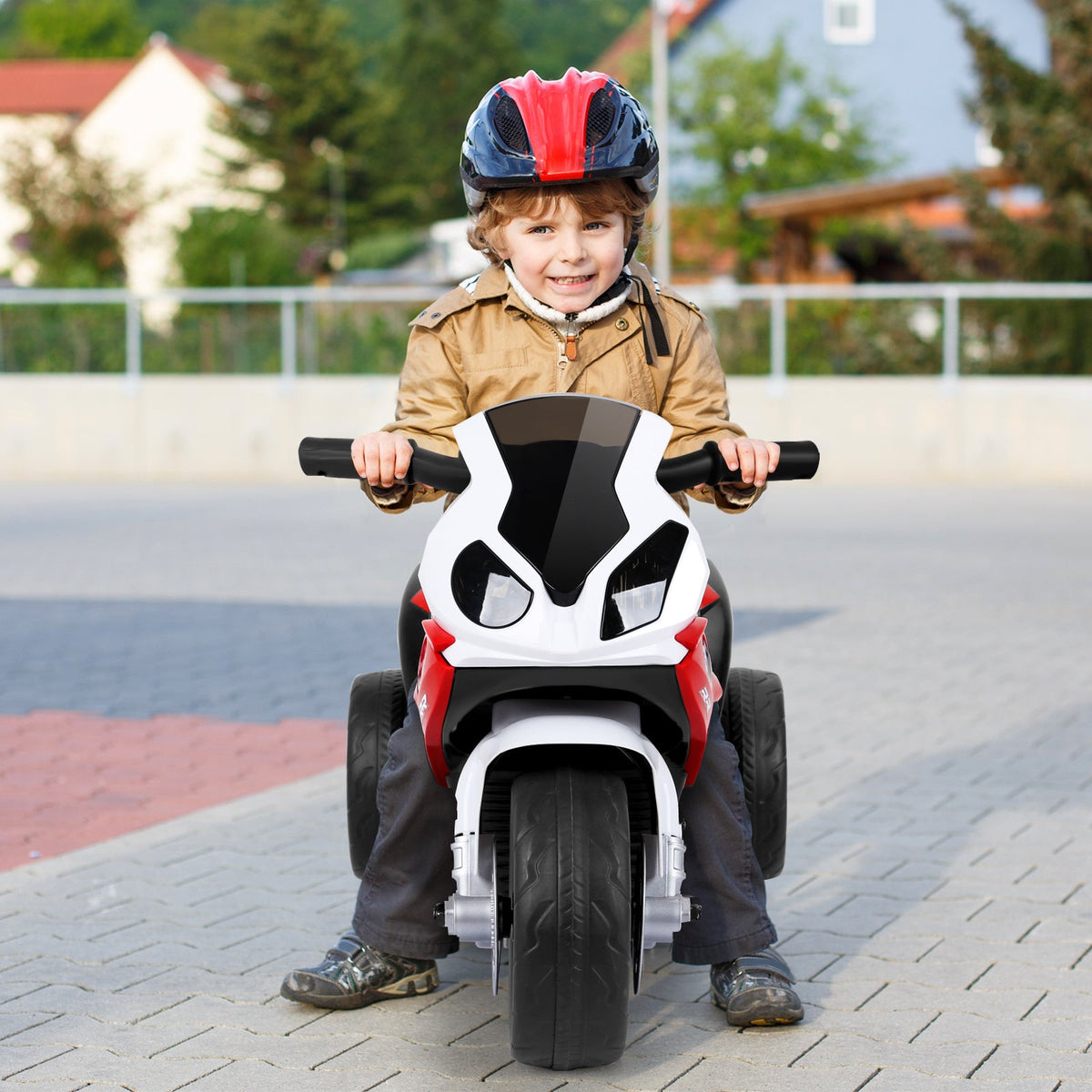 6V Kids Ride on Motorcycle with Training Wheels and Head Light-Black