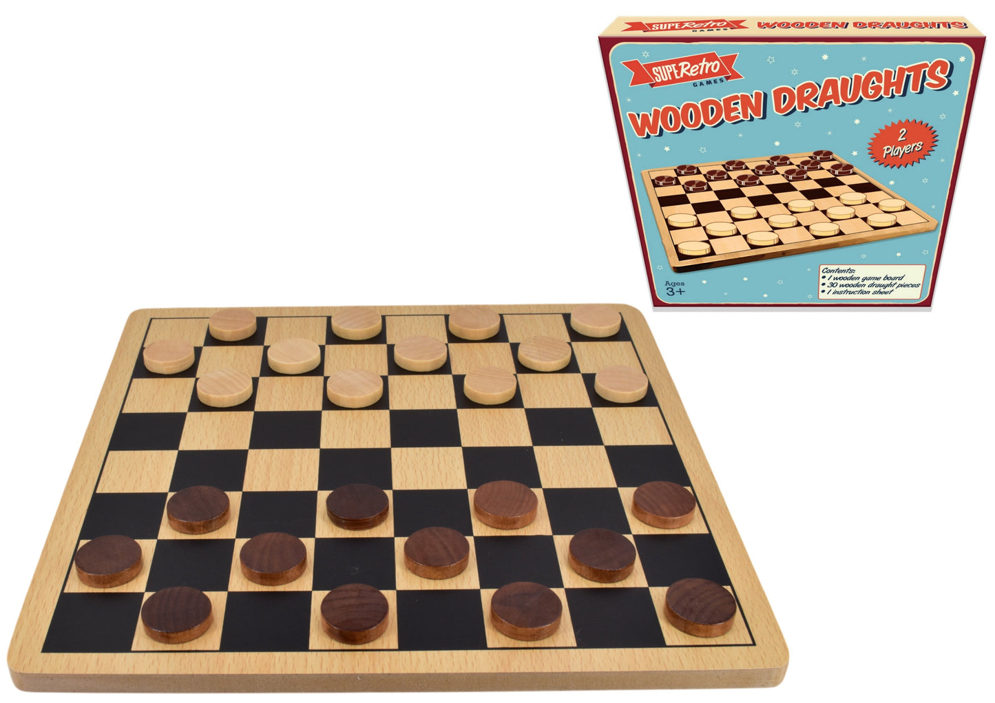 Retro Wooden Draughts Board Game | Classic Strategy Game for 2 Players