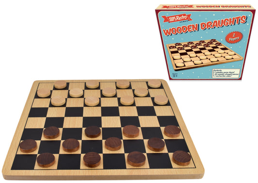 Retro Wooden Draughts Board Game | Classic Strategy Game for 2 Players
