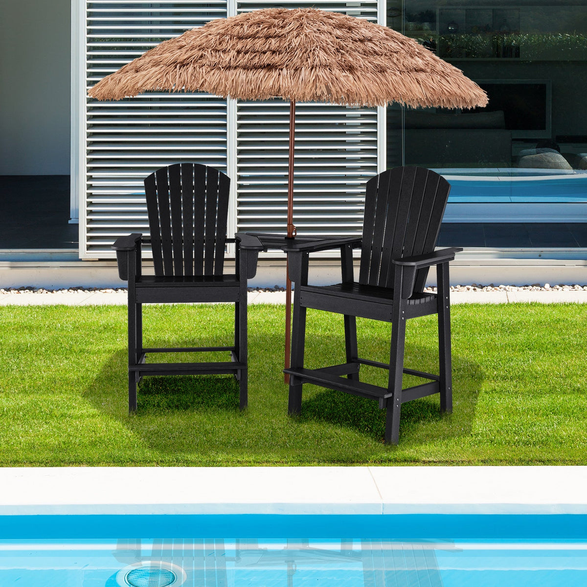 Tall Adirondack Chair Set of 2 with Middle Connecting Tray-Black