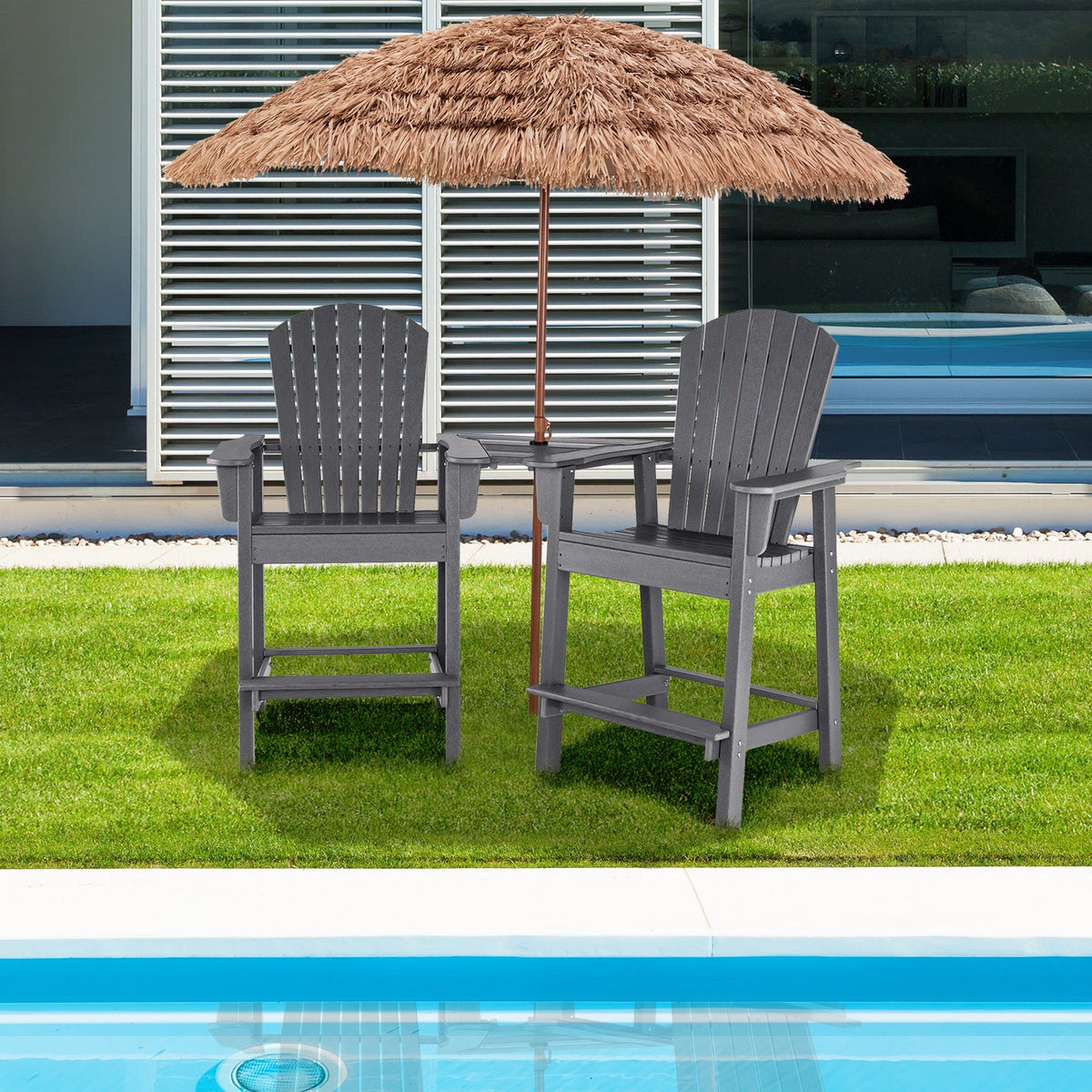 Tall Adirondack Chair Set of 2 with Middle Connecting Tray-Black