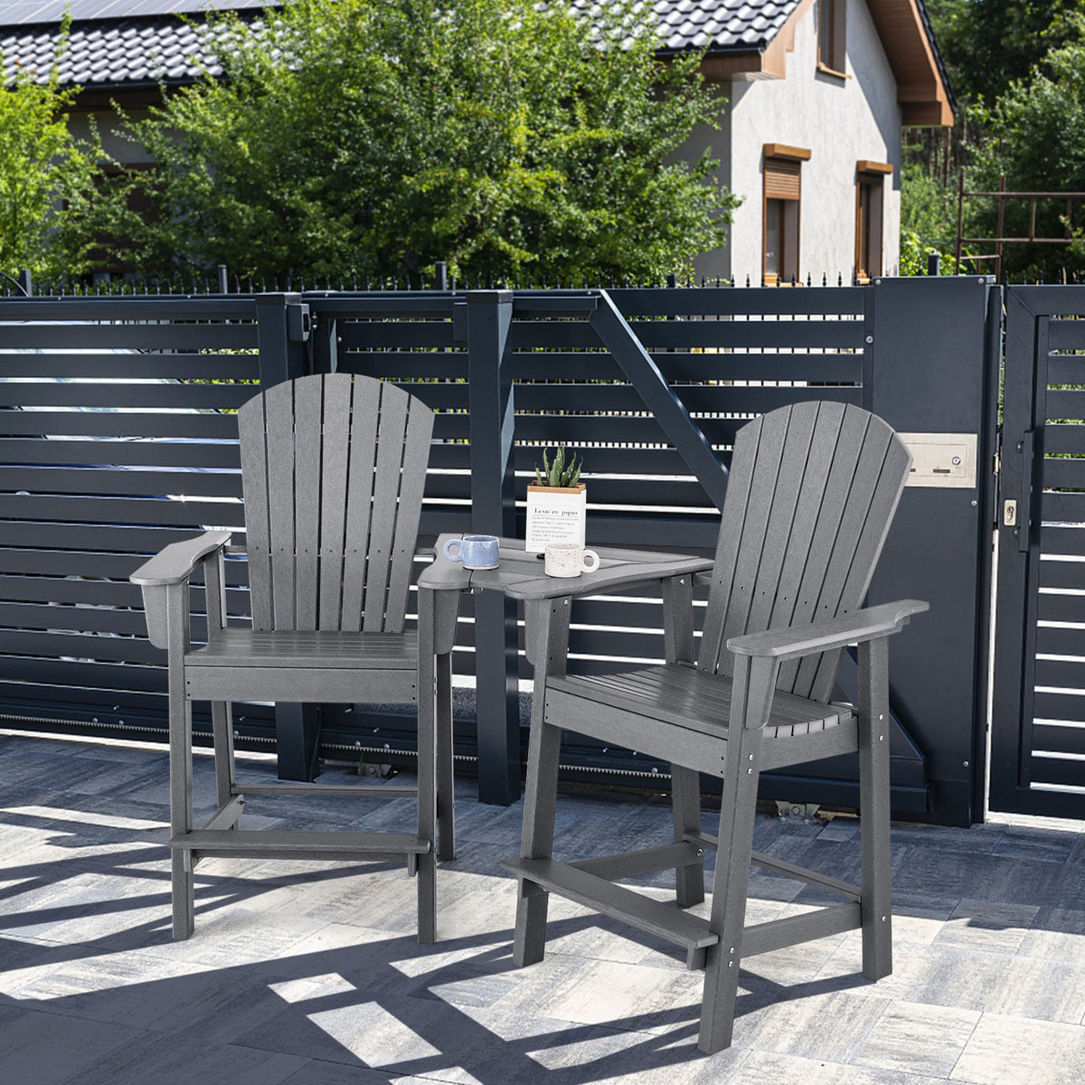 Tall Adirondack Chair Set of 2 with Middle Connecting Tray-Black