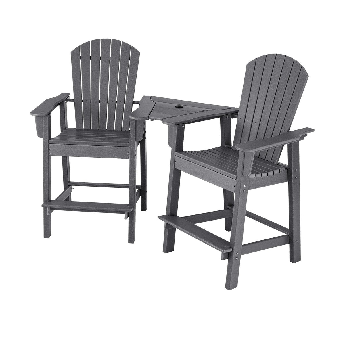 Tall Adirondack Chair Set of 2 with Middle Connecting Tray-Black