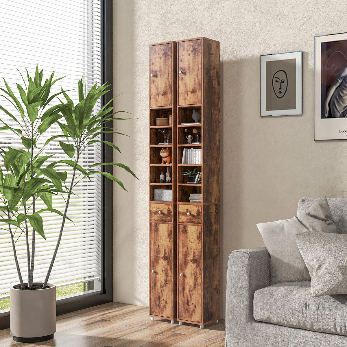 180CM Tall Freestanding Bathroom Cabinet with 2 Doors and 1 Drawer-White
