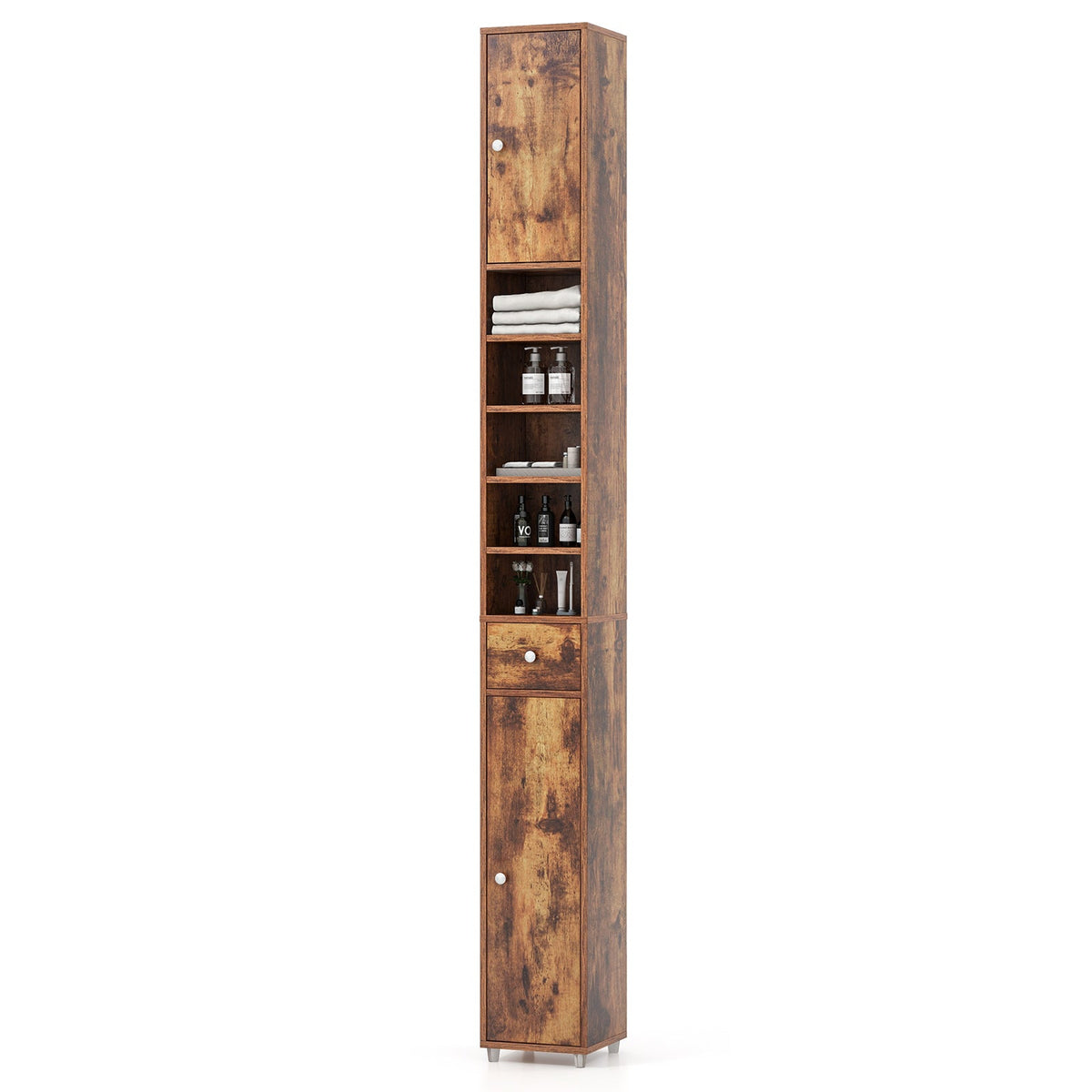 180CM Tall Freestanding Bathroom Cabinet with 2 Doors and 1 Drawer-White