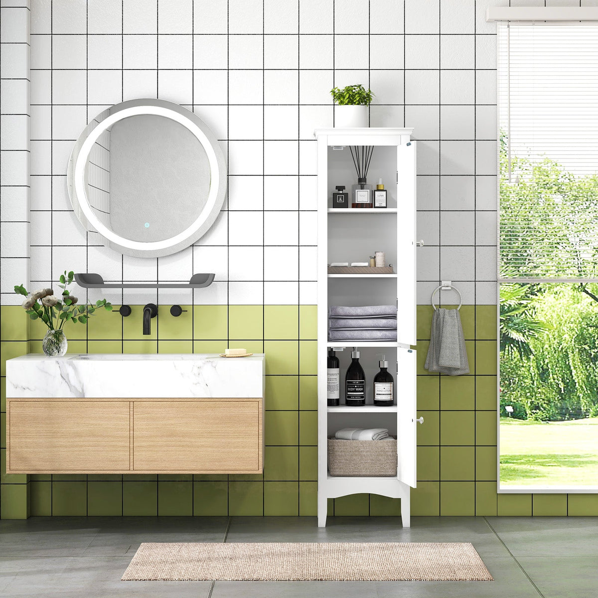 Tall Narrow Bathroom Cabinet-Black