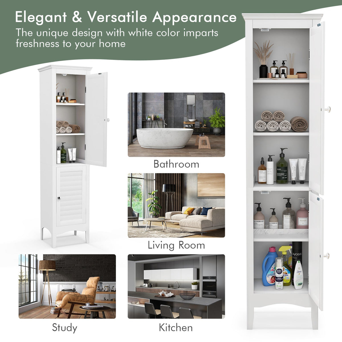 Tall Narrow Bathroom Cabinet-Black