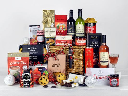 Geschmack des Weihnachtskorbs | Luxuriöser Geschenkkorb mit Wein & Gourmet-Leckereien