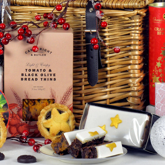 Geschmack des Weihnachtskorbs | Luxuriöser Geschenkkorb mit Wein & Gourmet-Leckereien