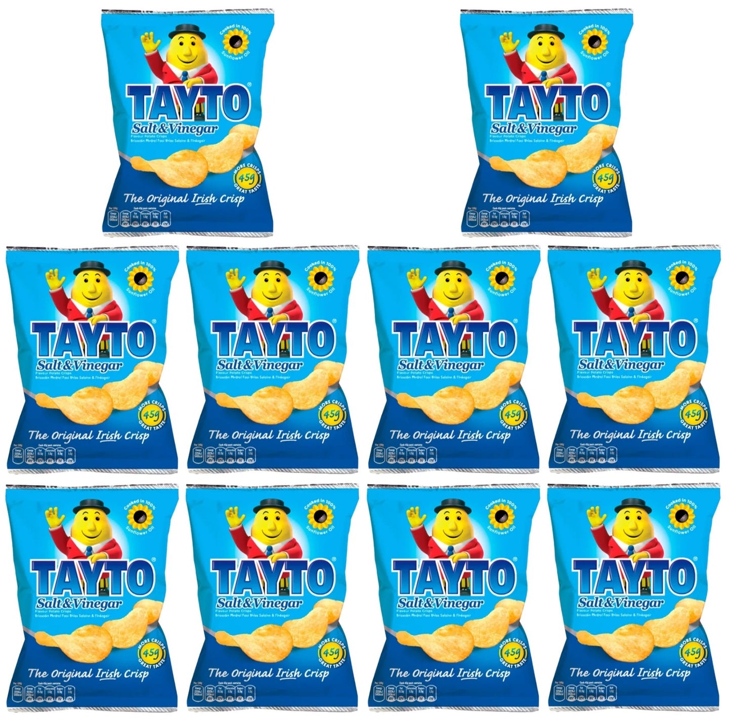 Tayto Salt & Vinegar Crisps | 10 x 35g Bags (Irish)