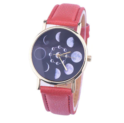 "Moon Phase Surface Watch with Leather Strap"