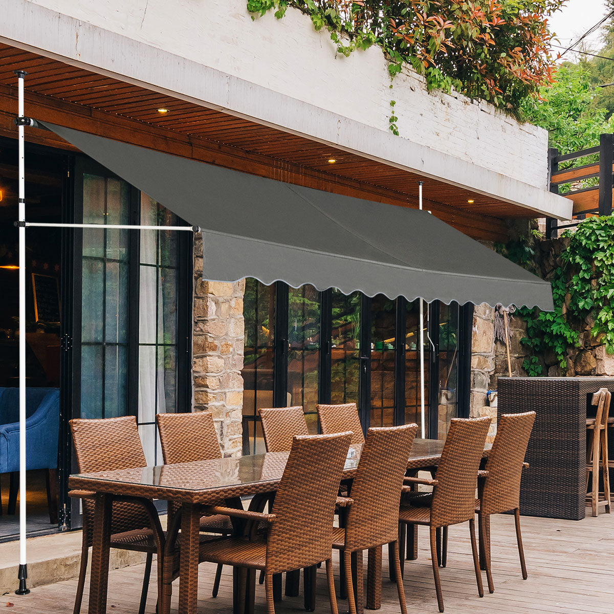 Telescopic Awning Sun Shade with Manual Crank Handle-Beige