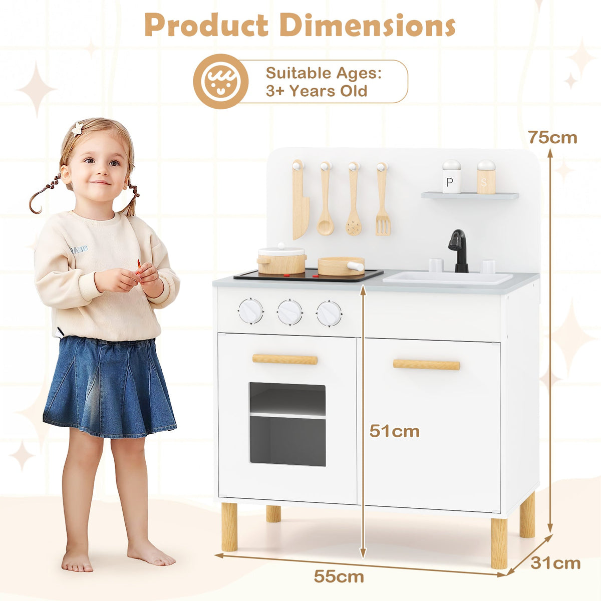 Toddler Pretend Play Kitchen with Light up Stove and Cooking Sounds-Pink