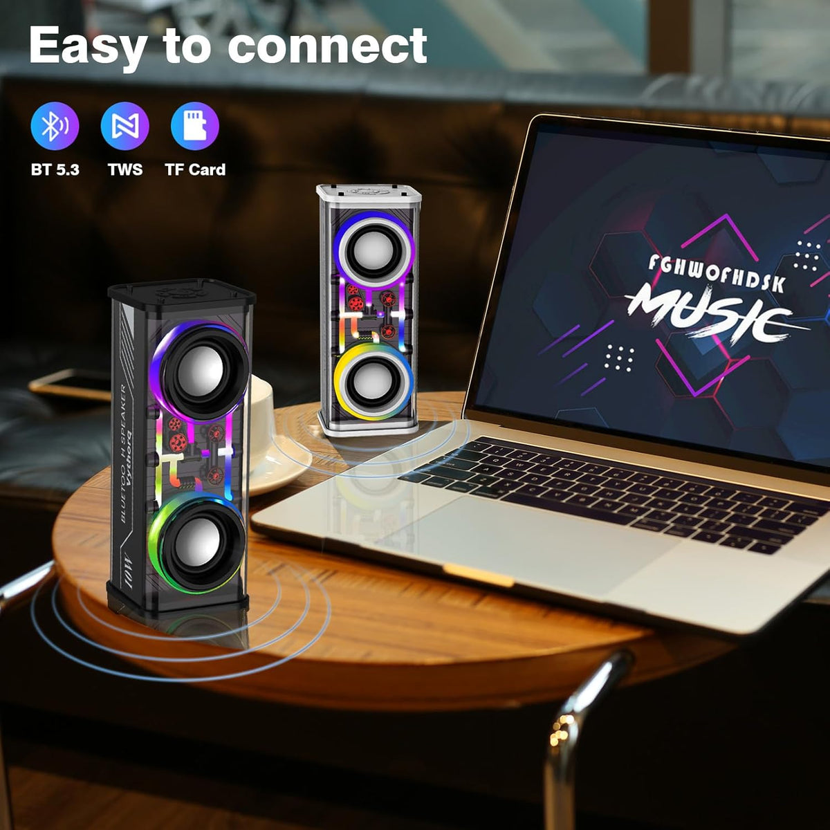 Portable Bluetooth Speaker with LED Lights Transparent Travel Music Speakers