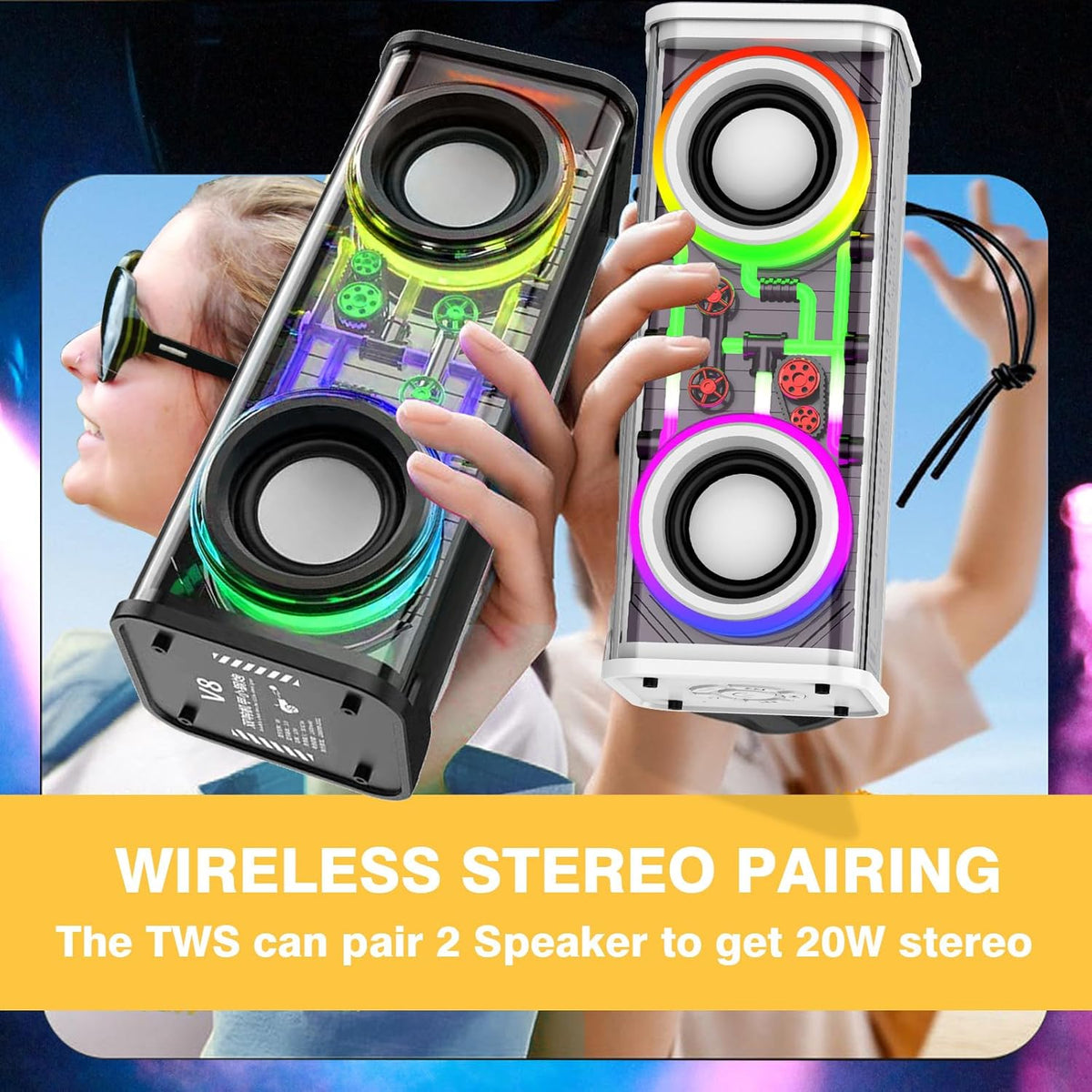 Portable Bluetooth Speaker with LED Lights Transparent Travel Music Speakers
