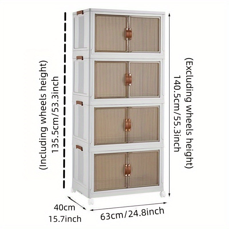 Transparent Storage Box with Lid - Foldable Storage Box with Wheels, Multi-Layer Organizer for Home or Office