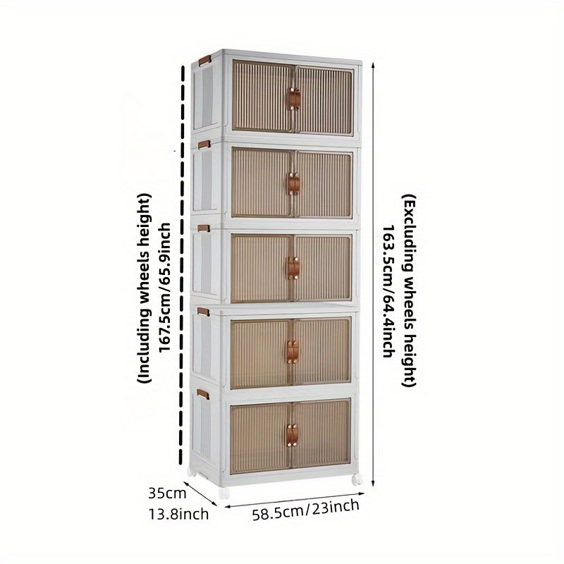 Transparent Storage Box with Lid - Foldable Storage Box with Wheels, Multi-Layer Organizer for Home or Office