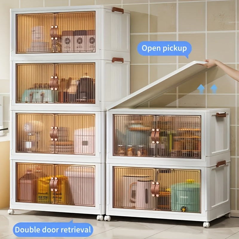 Transparent Storage Box with Lid - Foldable Storage Box with Wheels, Multi-Layer Organizer for Home or Office