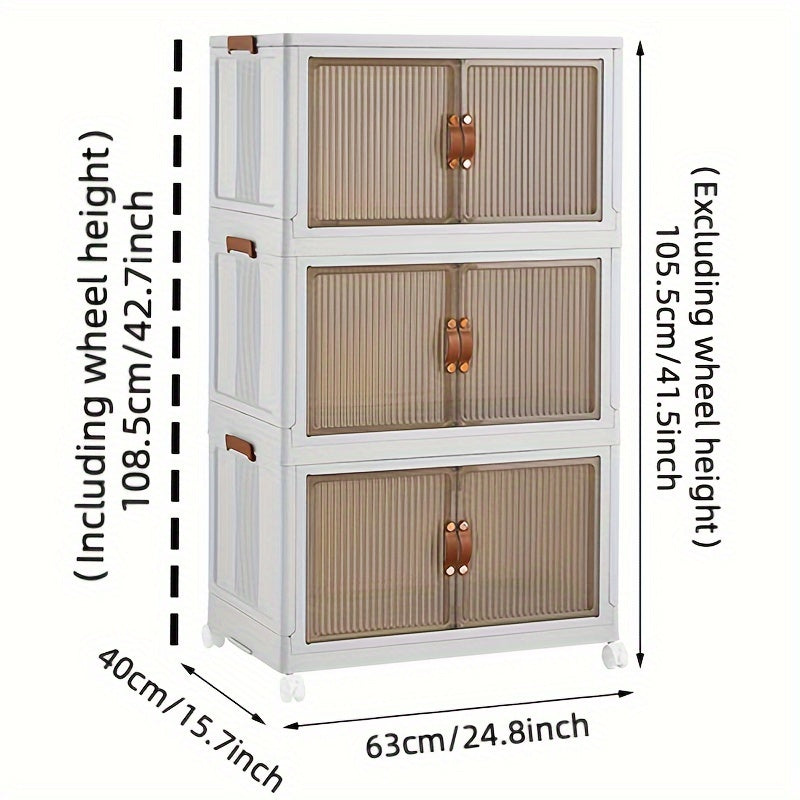 Transparent Storage Box with Lid - Foldable Storage Box with Wheels, Multi-Layer Organizer for Home or Office