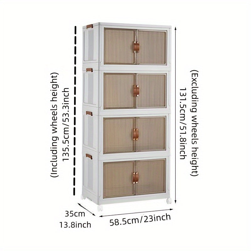 Transparent Storage Box with Lid - Foldable Storage Box with Wheels, Multi-Layer Organizer for Home or Office